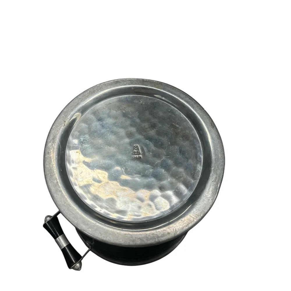 Vintage Mid Century MMM SA Brand Hammered Aluminum‎ Ice Bucket W/Tongs Spain